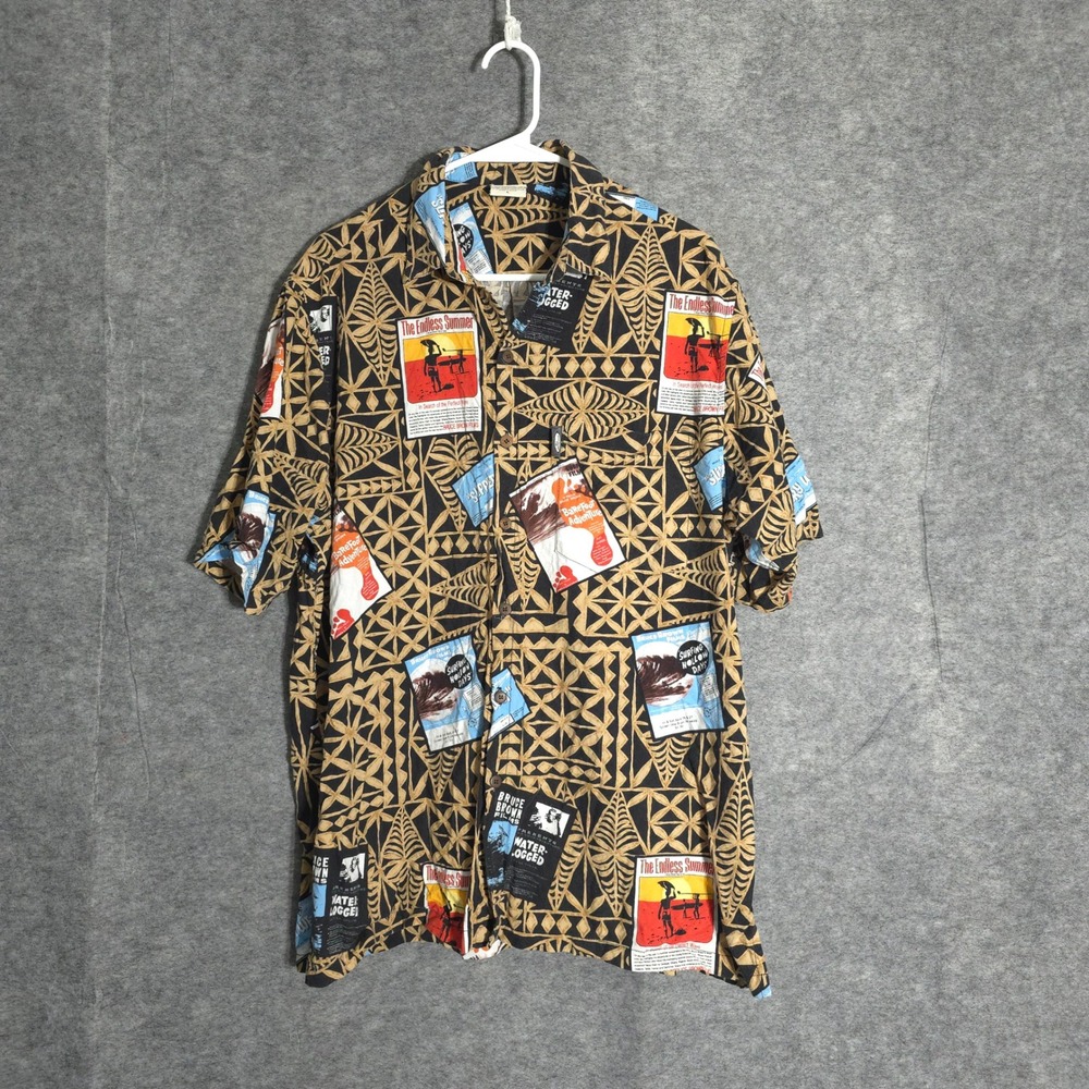 Go Barefoot Endless Summer Shirt Mens L Black Tan Bruce Brown Surf Movie Graphic